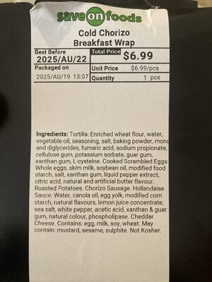 Save-on Chorizo Breakfast Wrap