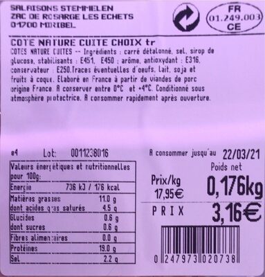 Cote De Porc Nature Cuite