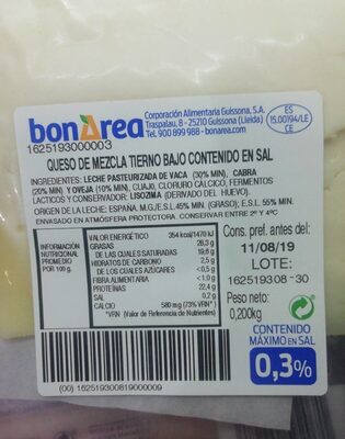 Queso De Mezcla Tierno Bajo Contenido En Sal