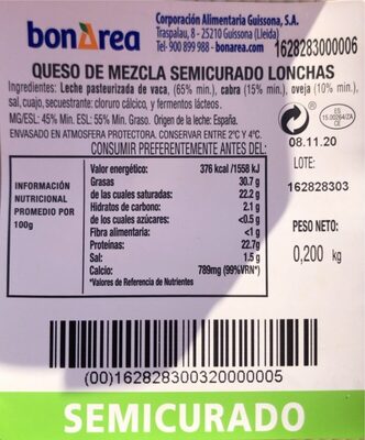 Queso De Mezcla Semicurado Lonchas