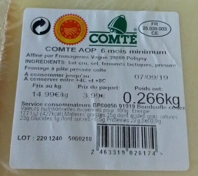 Comté Aop 6 Mois D'affinage