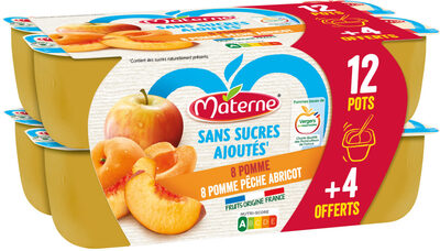 Materne Compotes Coupelles Pomme, P. Pêche Abricot 16x100g 12+4 Offerts
