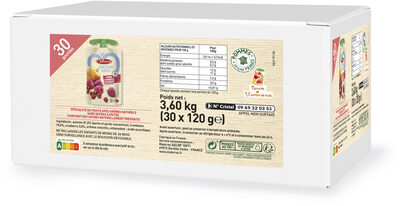 Materne Compotes Gourdes Pomme Framboise Cranberry 30x120g