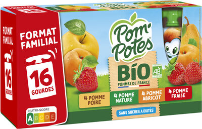 Pom'potes Compotes Gourdes Bio Pomme, P. Fraise, P. Abr, P. Poire 16x90g Format