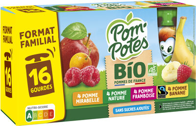 Pom'potes Compotes Bio Pomme, P. Frb, P. Mir, P. Ban 16x90g Format Familial