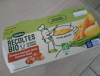 Bledina Les Recoltes Bio Ecrasé De Haricots Verts Carottes Boeuf 2x200g Dès 8 Mo