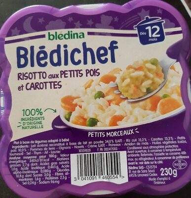 Bledichef 230g Risotto Aux Petits Pois Et Carottes Dès 12 Mois