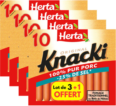 Herta Knacki Saucisses 100% Porc Sel Réduit X10 Lot 3+1 Oft