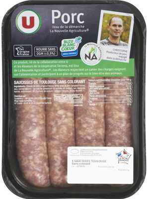 Saucisse Toulouse Gros Grain France, 4 Pièces, Barquette, 500g