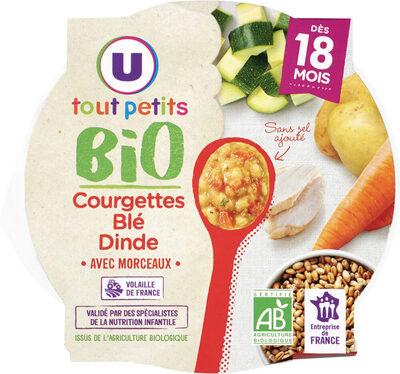 Plat Bébé Petits Légumes, Blé & Dinde, Dès 18 Mois - 260g - Repas Bébé