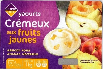 Yaourts Crémeux Aux Fruits Jaunes (abricot, Poire, Ananas, Nectarine) 8 Pots