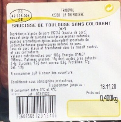 Saucisse De Toulouse Sans Colorant