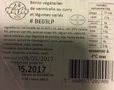 Bento Vegetarien De Vermicelle Au Curry Et Legumes Varies