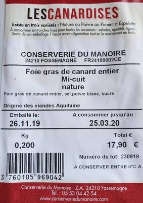 Foie Gras De Canard Entier Mi-cuit Nature