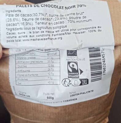 Palets De Chocolat 70%