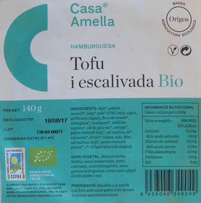 Hamburguesa Tofu Y Escalivada